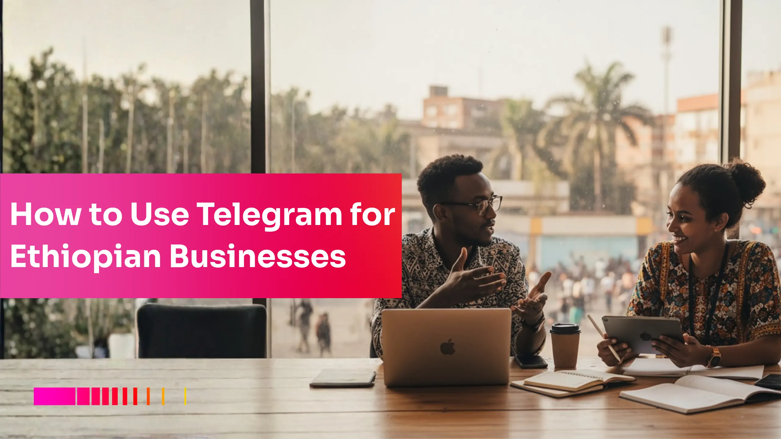 African entrepreneurs discussing client communication using Telegram for Ethiopian businesses on Gebeya Jitume.