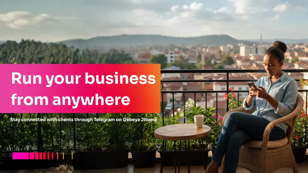Ethiopian freelancer managing clients through Telegram on Gebeya Jitume online booking system.