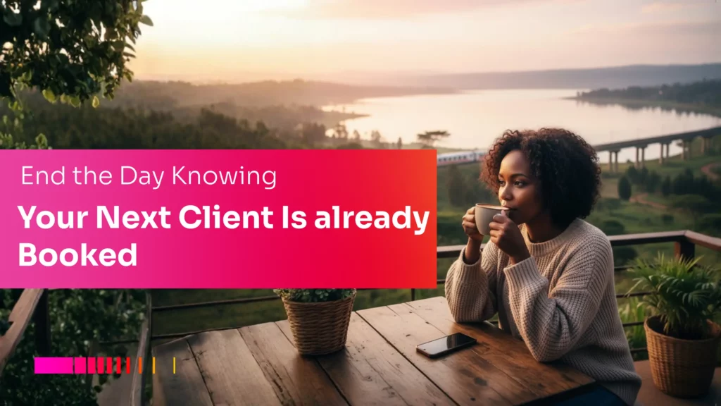 Freelancer relaxing after work knowing clients booked appointments online in Kenya through Gebeya Jitume.
