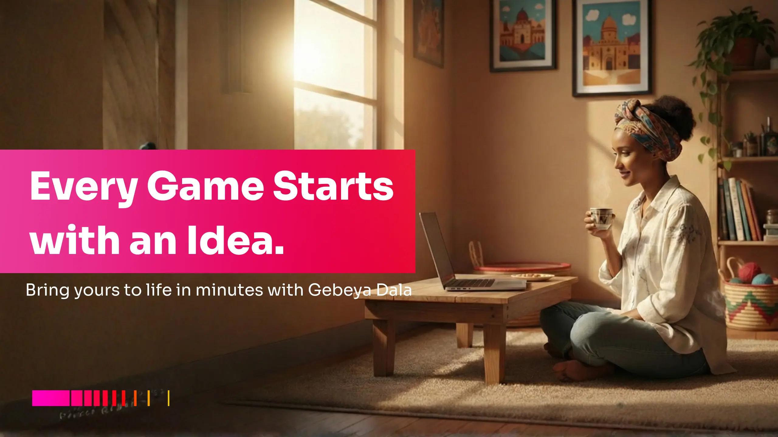 Woman starting to learn how to create a game app without coding using Gebeya Dala.