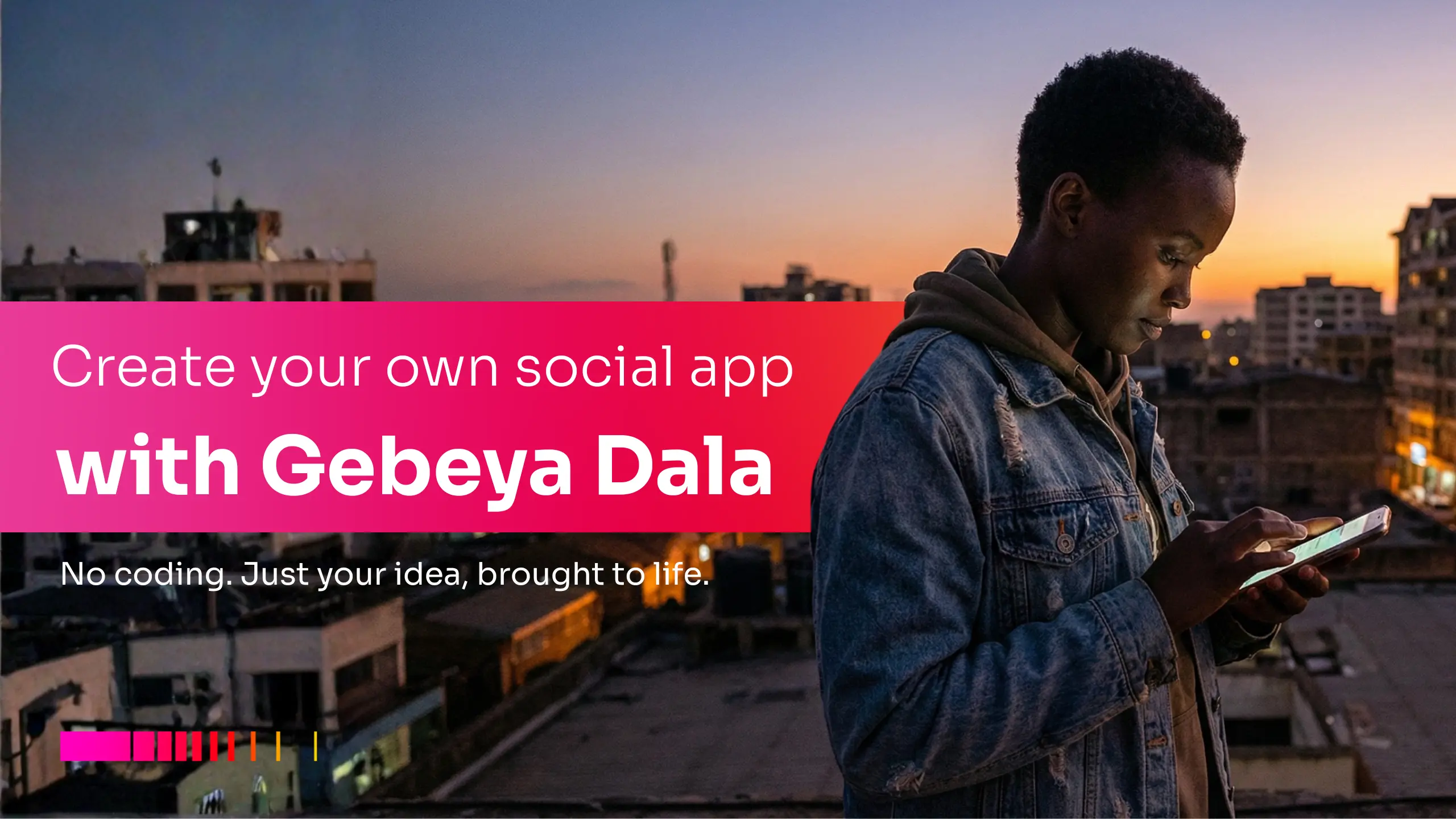 Young adult on thr phone exploring how to make a social media app without coding in Kenya.