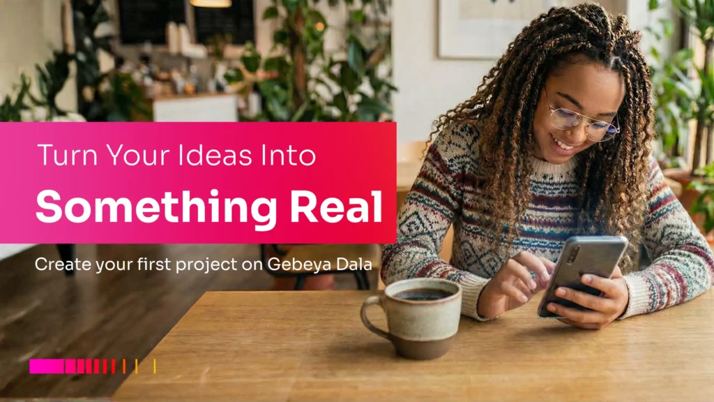 Woman creating a project using Gebeya Dala