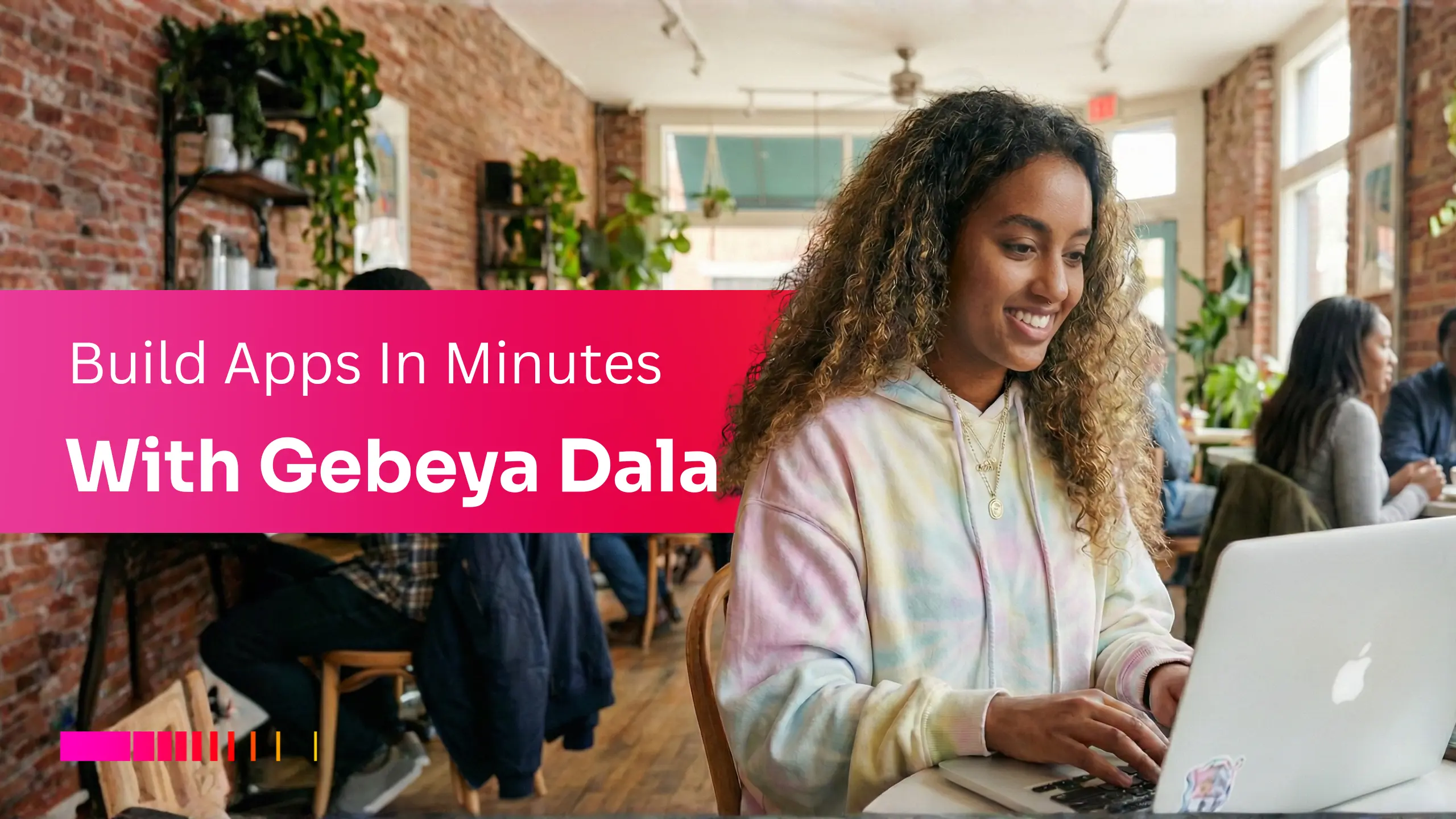 Young creator building apps in minutes using Gebeya Dala, the easiest app development platform with quick app creation tools.
