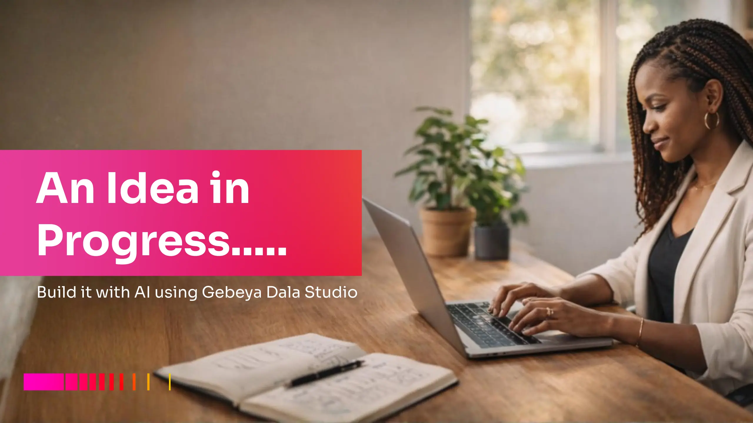 AI platform builder Kenya concept showing entrepreneur building an app with Gebeya Dala Studio